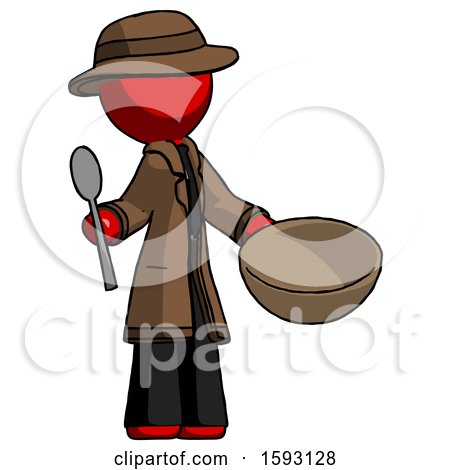 Red Detective Man with Empty Bowl and Spoon Ready to Make Something by Leo Blanchette