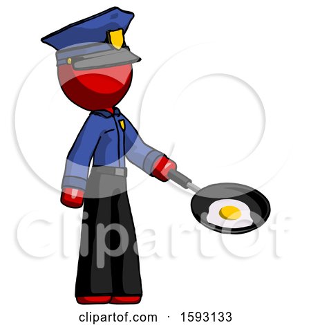 Red Police Man Frying Egg in Pan or Wok Facing Right by Leo Blanchette