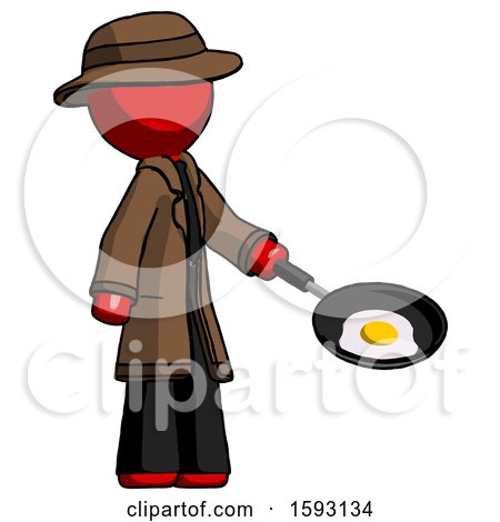 Red Detective Man Frying Egg in Pan or Wok Facing Right by Leo Blanchette