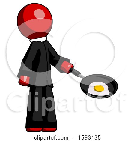 Red Clergy Man Frying Egg in Pan or Wok Facing Right by Leo Blanchette