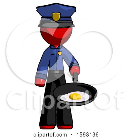 Red Police Man Frying Egg in Pan or Wok by Leo Blanchette