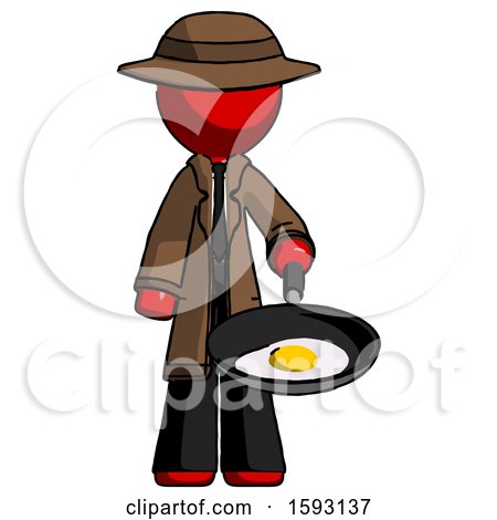 Red Detective Man Frying Egg in Pan or Wok by Leo Blanchette