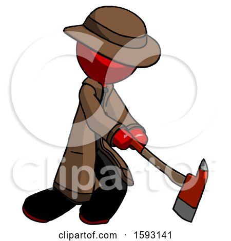 Red Detective Man Striking with a Red Firefighter's Ax by Leo Blanchette