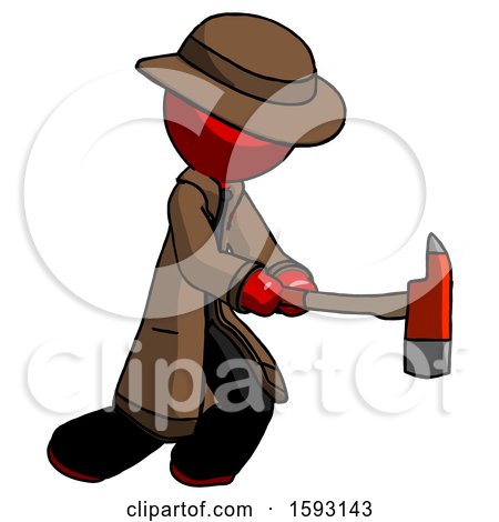Red Detective Man with Ax Hitting, Striking, or Chopping by Leo Blanchette