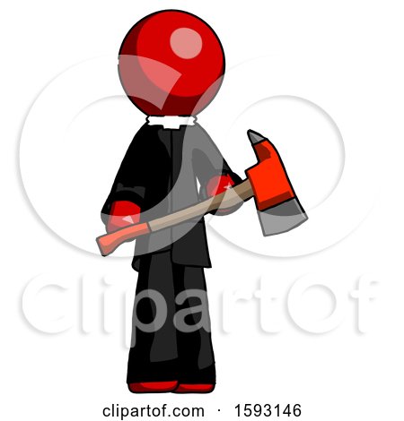 Red Clergy Man Holding Red Fire Fighter's Ax by Leo Blanchette