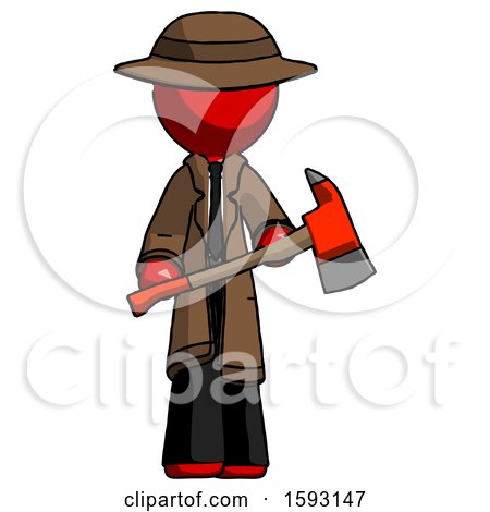 Red Detective Man Holding Red Fire Fighter's Ax by Leo Blanchette