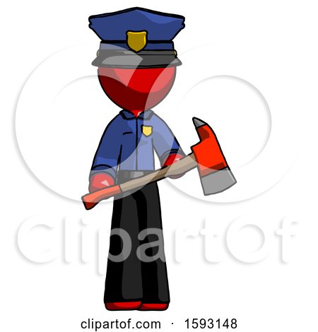 Red Police Man Holding Red Fire Fighter's Ax by Leo Blanchette