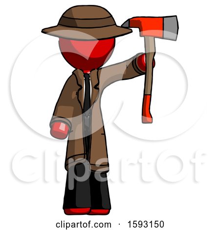 Red Detective Man Holding up Red Firefighter's Ax by Leo Blanchette