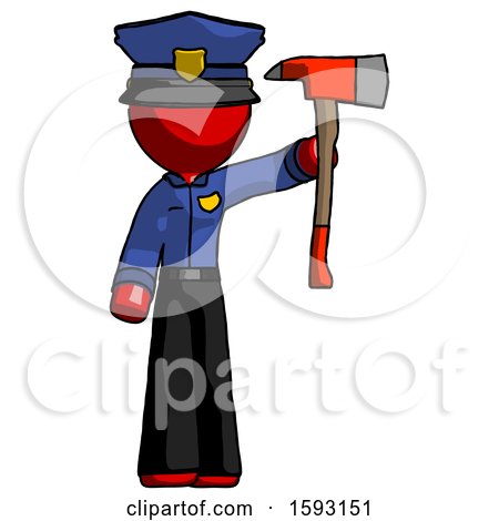Red Police Man Holding up Red Firefighter's Ax by Leo Blanchette