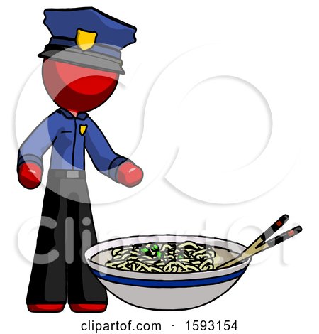 Red Police Man and Noodle Bowl, Giant Soup Restaraunt Concept by Leo Blanchette