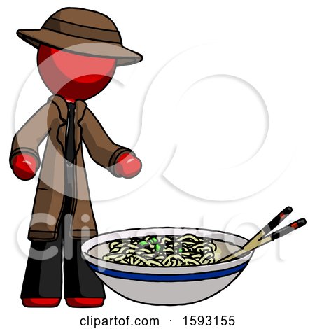 Red Detective Man and Noodle Bowl, Giant Soup Restaraunt Concept by Leo Blanchette