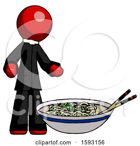 Red Clergy Man and Noodle Bowl, Giant Soup Restaraunt Concept by Leo Blanchette