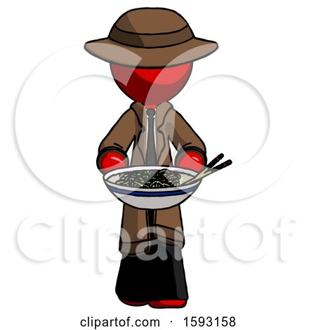Red Detective Man Serving or Presenting Noodles by Leo Blanchette