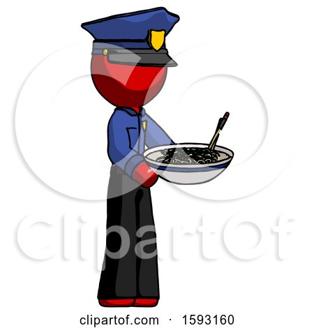 Red Police Man Holding Noodles Offering to Viewer by Leo Blanchette
