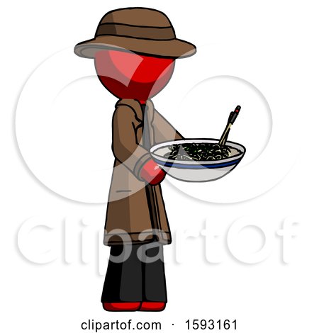 Red Detective Man Holding Noodles Offering to Viewer by Leo Blanchette