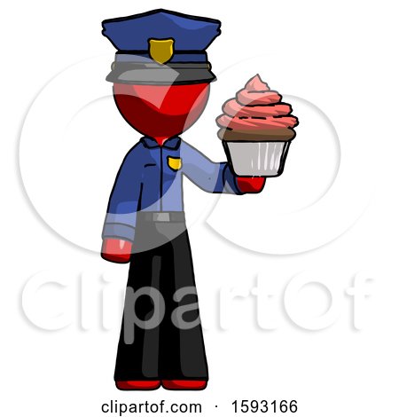 Red Police Man Presenting Pink Cupcake to Viewer by Leo Blanchette