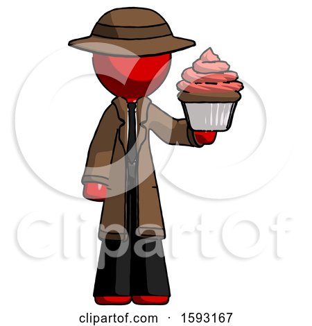 Red Detective Man Presenting Pink Cupcake to Viewer by Leo Blanchette