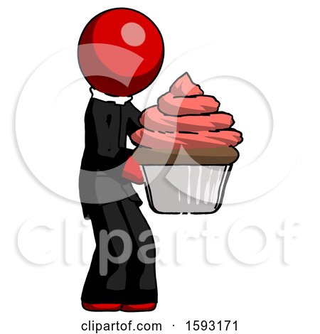 Red Clergy Man Holding Large Cupcake Ready to Eat or Serve by Leo Blanchette