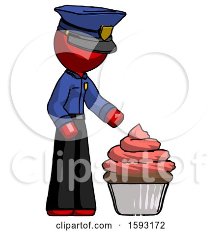 Red Police Man with Giant Cupcake Dessert by Leo Blanchette