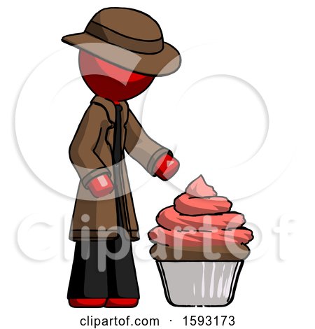 Red Detective Man with Giant Cupcake Dessert by Leo Blanchette