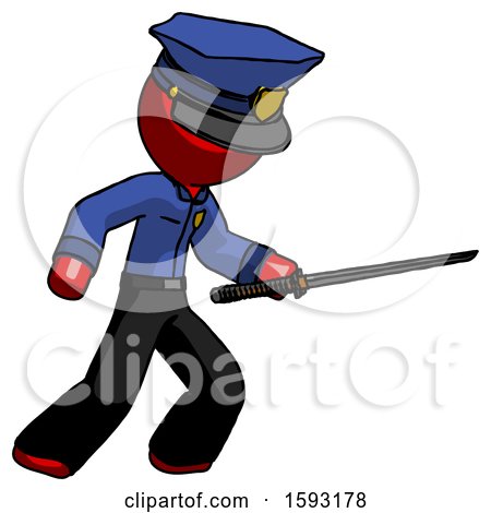 Red Police Man Stabbing with Ninja Sword Katana by Leo Blanchette