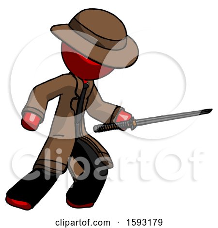 Red Detective Man Stabbing with Ninja Sword Katana by Leo Blanchette