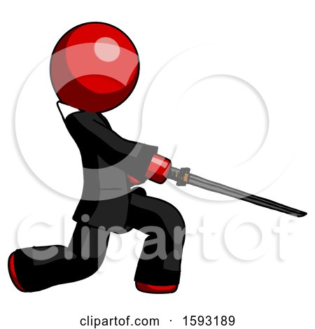 Red Clergy Man with Ninja Sword Katana Slicing or Striking Something by Leo Blanchette