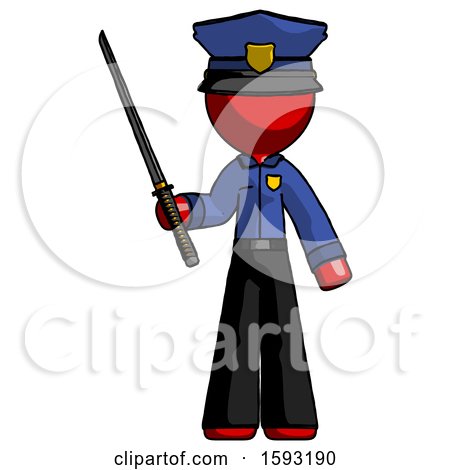 Red Police Man Standing up with Ninja Sword Katana by Leo Blanchette