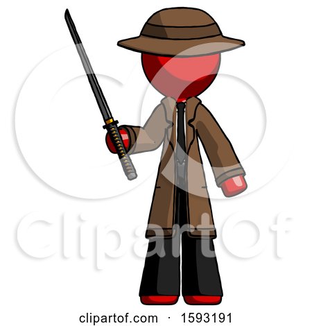 Red Detective Man Standing up with Ninja Sword Katana by Leo Blanchette