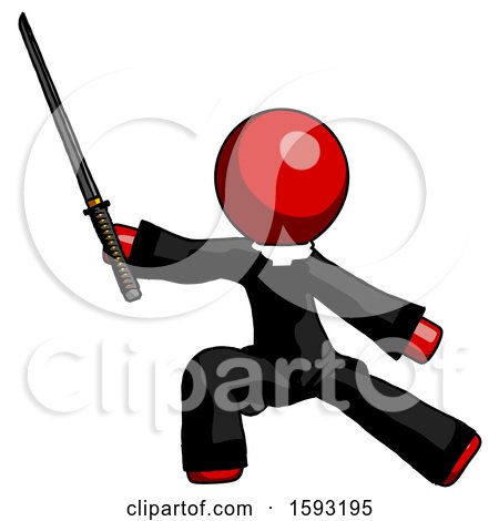 Red Clergy Man with Ninja Sword Katana in Defense Pose by Leo Blanchette
