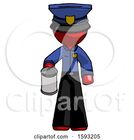 Red Police Man Begger Holding Can Begging or Asking for Charity by Leo Blanchette