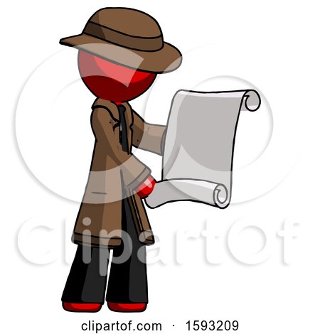 Red Detective Man Holding Blueprints or Scroll by Leo Blanchette