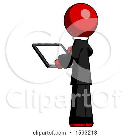 Red Clergy Man Looking at Tablet Device Computer with Back to Viewer by Leo Blanchette