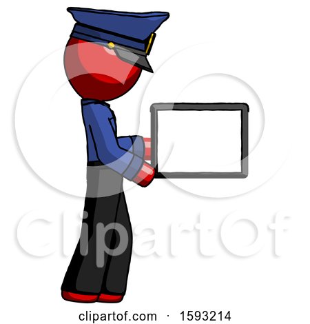 Red Police Man Show Tablet Device Computer to Viewer, Blank Area by Leo Blanchette