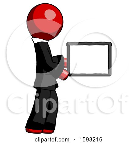 Red Clergy Man Show Tablet Device Computer to Viewer, Blank Area by Leo Blanchette