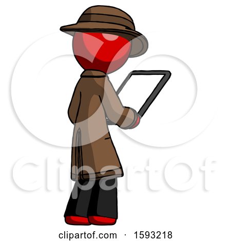 Red Detective Man Looking at Tablet Device Computer Facing Away by Leo Blanchette