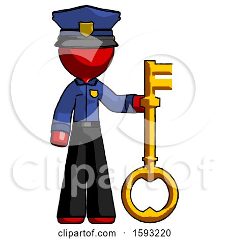 Red Police Man Holding Key Made of Gold by Leo Blanchette