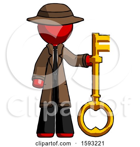 Red Detective Man Holding Key Made of Gold by Leo Blanchette