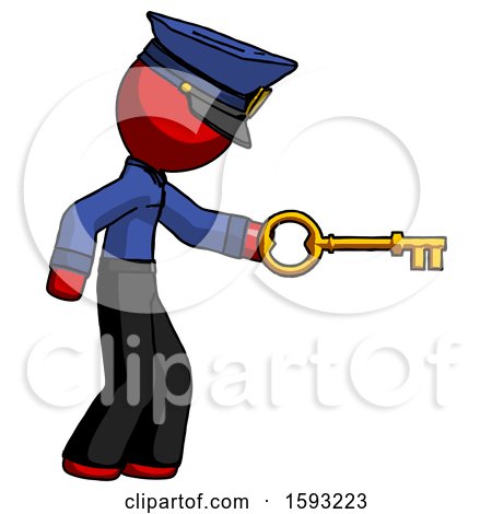 Red Police Man with Big Key of Gold Opening Something by Leo Blanchette