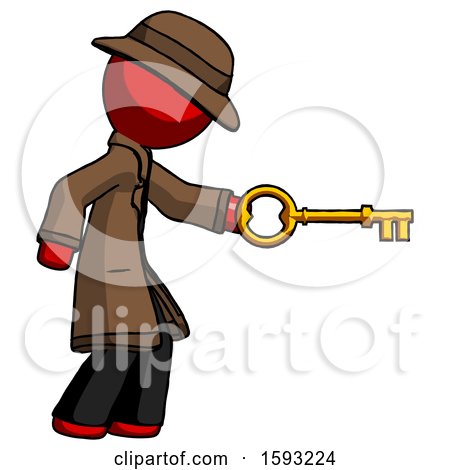 Red Detective Man with Big Key of Gold Opening Something by Leo Blanchette