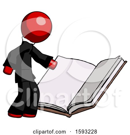 Red Clergy Man Reading Big Book While Standing Beside It by Leo Blanchette