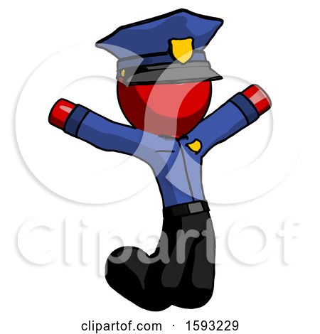 Red Police Man Jumping or Kneeling with Gladness by Leo Blanchette