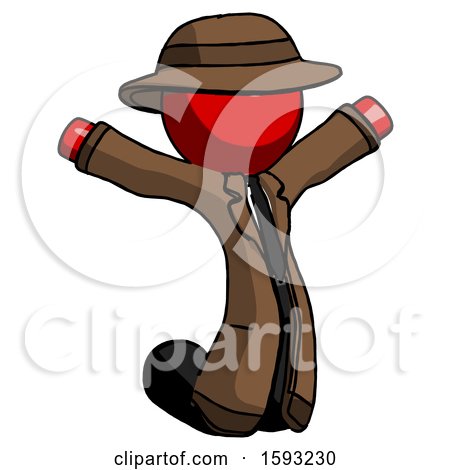 Red Detective Man Jumping or Kneeling with Gladness by Leo Blanchette