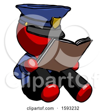 Red Police Man Reading Book While Sitting down by Leo Blanchette