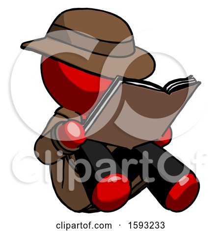 Red Detective Man Reading Book While Sitting down by Leo Blanchette