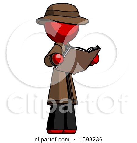 Red Detective Man Reading Book While Standing up Facing Away by Leo Blanchette