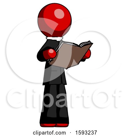 Red Clergy Man Reading Book While Standing up Facing Away by Leo Blanchette