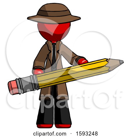 Red Detective Man Writer or Blogger Holding Large Pencil by Leo Blanchette