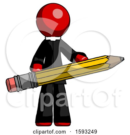 Red Clergy Man Writer or Blogger Holding Large Pencil by Leo Blanchette