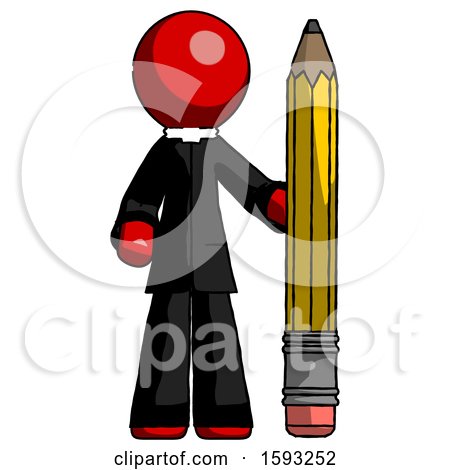 Red Clergy Man with Large Pencil Standing Ready to Write by Leo Blanchette